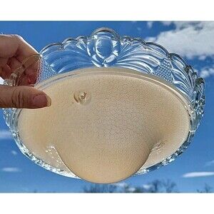 Set 1930-40's Art Deco Peach Frosted Glass 10” Shade 3 Hole Ceiling Light Globes